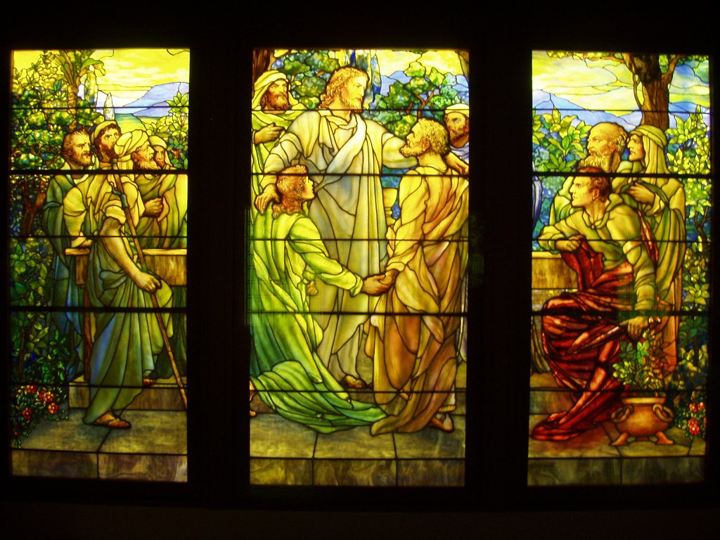 Christ and the Apostles - Tiffany Glass & Decorating Company, c. 1890
Richard H. Driehaus Gallery of Stained Glass, on the Navy Pier, Chicago, Illinois, USA
Daderot., Public domain, via Wikimedia Commons - https://commons.wikimedia.org/wiki/File:Christ_and_the_Apostles_-_Tiffany_Glass_%26_Decorating_Company,_c._1890.JPG